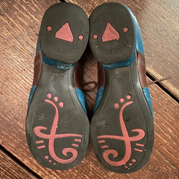 RARE Fluevog Erika Loafers Lace Up Brown Blue Selling as-is CUTE Retro Size 7 - Picture 7 of 13